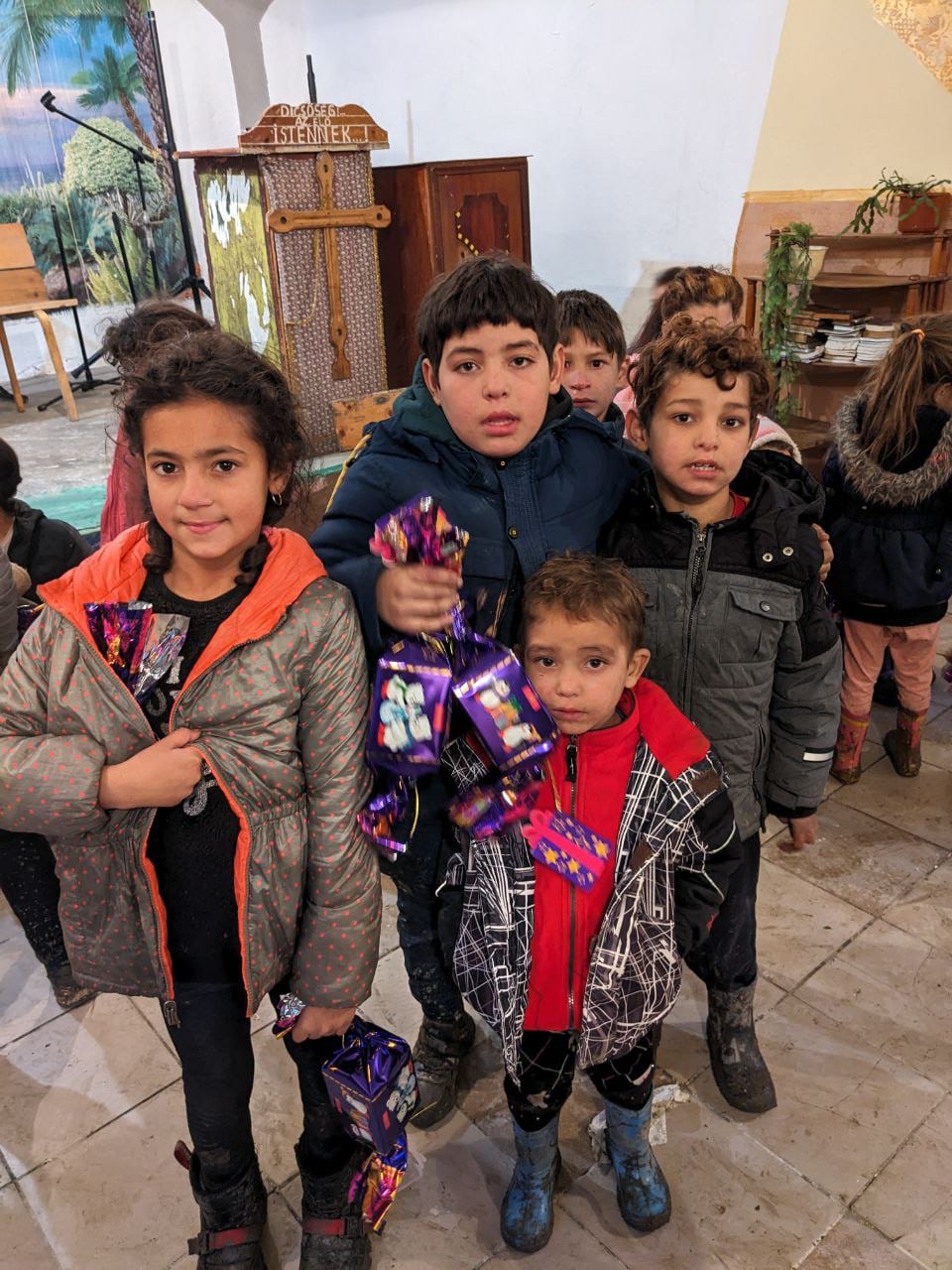 Children receiving winter aid parcels during the war
